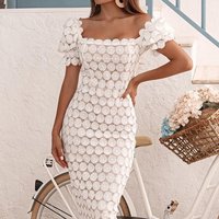Clothing Lace Temperament Elegant Commuting Midi Skirt Three Mid Waist Solid Wrap Chest Mid Length Dress