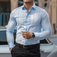 Camisa de manga larga elástica de cuatro lados para hombre, nueva, de primavera y otoño, de rayas finas, para negocios, sin planchado, para uso