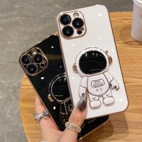 Phone Case Samsung Galaxy A50 A30 S A20 A10S A31 Plating Astronaut Fold Phone Holder Soft TPU Cover On A11 M11 M23 M
