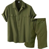 oversized solid short sleeved shirt summer casual set lapel set