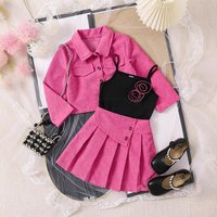 Mother & Trendy 3 Piece Outfit Set – Long Sleeve Jacket + Printed Top + Pleated Skirt – Cotton Comfort Spring & Fall