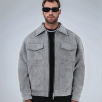 Suede Jacket Zippered Pocket Lapel Coat Casual Spring Fall Outerwear