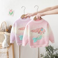“Mermaid-Themed Velvet Knit Sweater For Girls – Soft Round Neck Winter & Autumn Layering Piece“