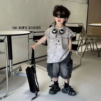 Summer New Boys' Style Vest T-Shirt And Denim Shorts Trendy Cool And Stylish Clothing For Kids 3-7 Years Old