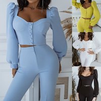 clothing casual palace style lantern sleeve tops bell bottom pants suit