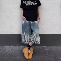 Streetwear Tie Dye Jeans Baggy Cargo Shorts Summer Straight Leg Mid Length Casual Pants Hip Hop Fashion