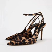 Sexy Leopard Print Pointed Toe Stiletto Mule Sandals Single Strap Parties & Night Out Pointed Toe Stiletto Heels Low Cut Sandals.