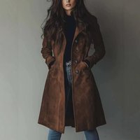 Long Trench Coat Suede Lapel High Quality European American Style Autumn Winter Outerwear