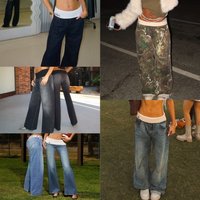 Cross Border Pure Cotton Revice Casual Patchwork Y2K Straight Loose Turn Waist Elastic Low Waist Jeans