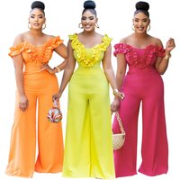 Clothing one shoulder ruffled solid slim fit jumpsuit clothing
