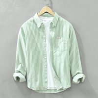 Trendy Striped Oxford Spun Long Sleeved Shirt Men's Pure Cotton Casual Loose Square Neck Shirt