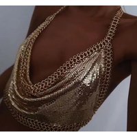 MW3206 European and American vest rhinestone inlaid sequins flat sheet metal chain splicing V-neck halter top vest