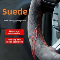 Car Steering Wheel Hand Sewn Suede, All Season Universal Plush Cover, Anti Slip And Sweat Absorbing Handle Cover