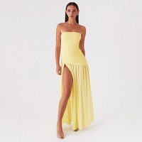 Retro Tube Top Sleeveless Dress For Women – Solid Color Slit Design, European & American Style