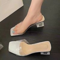 Transparent Flip flops Thick Ultra high Heels Square Heads Exposed Toes