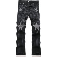 Men's Slim Fit Stretch Black Fashion Straight Denim Jeans With Micro Flare & Patchwork Design Punk