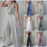 Women’s Clothing New Fashion Women’s Pocket Sleeveless Nine Point Pants Suit