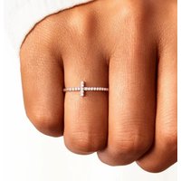 European American Minimalist Style Broken Row Diamond Cross Ring Simple Trendy Design Hand Jewelry