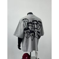 Men's Cotton Grey Short Sleeve T-Shirt Printed Top Bottom Shirt