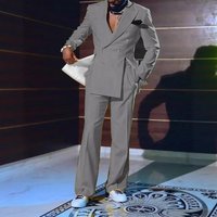 Elegant Double-Breasted Men's Suit Two-Piece Set For Weddings, Banquets, And Hosting | Slim Fit Formal Blazer & Trousers | Lightweight Polyester Blend