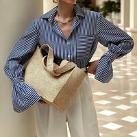 Clothing Fashion Temperament Striped Print Lapel Shirt