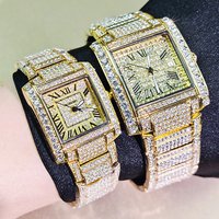 Hip Hop Starry Sky Diamond Square Watch Full Diamond Calendar Couple Watch Butterfly Buckle Watches