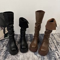 Chunky Heel Knee High Boots Classic British Style Combat Boots Round Toe & Slip Resistant Sole Sizes 35 39 High Boots