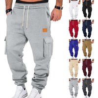 Urban Style Cargo Pants For Men With Leather Logo Patch, Multi-Pocket Design & Drawstring Waist - Comfortable & Trendy Casual Trousers