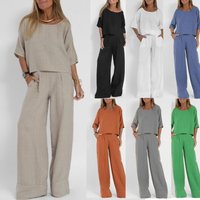 European American Summer Casual Loose Solid Short Sleeve Cotton