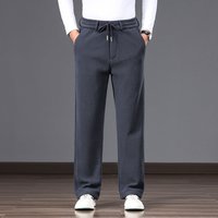 Wrinkle Free Casual Pants Relaxed Fit Straight Leg Elastic Waist Corduroy Trousers Middle Aged Dad