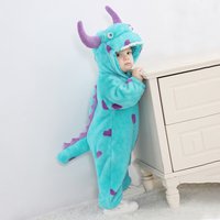 Autumn Blue Flannel Single Layer Jumpsuit Cute Lively Monster Calf Shape Clothes