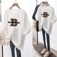 Women's Clothing Letter white short-sleeved T-shirt women's large version loose student medium long top
