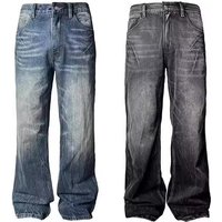 American Retro Dark Blue Lightning Cracked Jeans For Men And Women Loose Wide Leg Pants Washed Straight Flared Pants