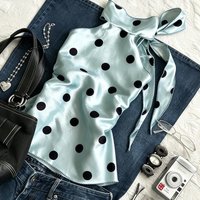 Mint Green Polka Dot Halter Neck Camisole Summer High end Satin Sleeveless Top Elegant Style Ribbons
