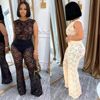 Elegant Lace Two Piece Set – Slim Fit See Through Top & Elastic Waist Pants 