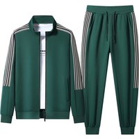 Men's Clothing Men's 3-Stripe Track Suit Set Stand Collar Sweatshirt With Joggers, Casual Sportswear For Running & Gym (Grey/Black/Dark Green) - M-5XL