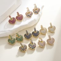 Women's Jewelry Light Luxury High End Temperament Retro Color Zircon Heart Shaped Love Earrings Peach Heart Earrings Ear Buckles