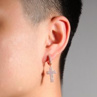 Women's & Men's Fashion Cross Pendant Earrings With Zircon Stones - Hip Hop Geometric Style Jewelry In Gold, Silver & Rose Gold