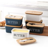 Rectangular Ceramic Butter Box Sealed Pot Butter Box Knife Western style Household Cheese Box Exclusive