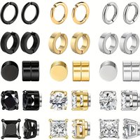 Stainless Steel Round Non Pierced Ear Clips Zircon Ear Studs Combination Set Trendy Men's Non Pierced Ear Magnet Earrings