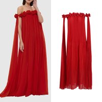 Clothing dress one shoulder three dimensional flower splicing off shoulder sexy long pleated skirt