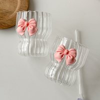 Bow High Borosilicate Glass Coffee Mug Heat Resistant Cute Ribbon Handle Vertical Striped Design Tea & Espresso