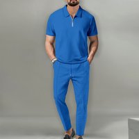 High End Waffle Short Sleeved Zipper Top Short Sleeved Suit Casual All Match