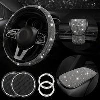 Unisex car steering wheel cover white diamond elastic handle cover armrest box pad gear cover car coaster start ring 7 piece set