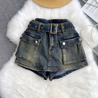 high waist slim all match retro distressed denim shorts wide leg pants