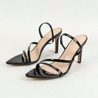 Women's Patent Leather Pointed Line With Back Ankle Strap Stiletto Sandals Gorgeous Fashion Party Heels