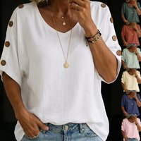 Clothing Short Sleeve Button Down Shirt Linen Cotton Loose Fit Casual Top