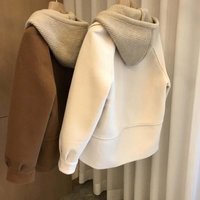 Clothing Large high grade knitted hooded two piece thickened tops fat mm autumn winter plush woolen coat