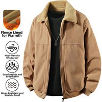 Men's Corduroy Jacket Autumn Winter Thickened Warm Fleece Lined Windproof Commuting Top with Lambswool Collar