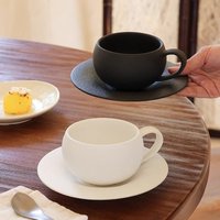 Vintage Matte Ceramic Egg Cup & Saucer Set – Latte Art Coffee Cup For Afternoon Tea (Premium Gift Box Included, Dishwasher Safe)